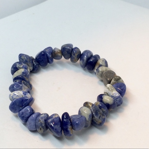 🍁🍁🍁🌀NATURAL SODALITE NUGGETS ELASTIC BRACELET - Picture 2 of 4